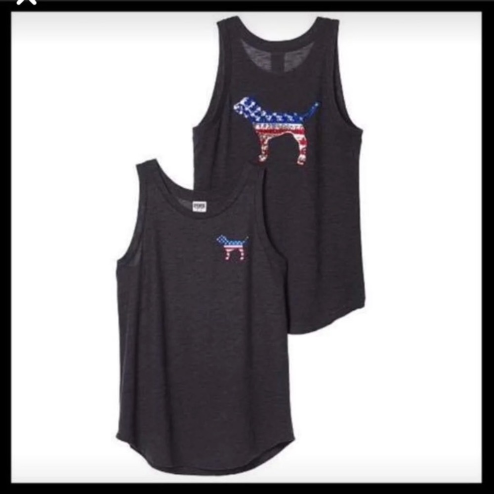 Pink vs sequin bling dog tank top black S